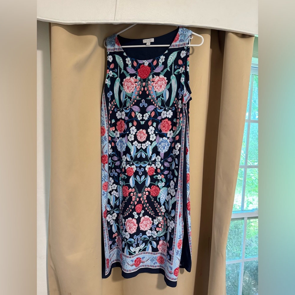 Charter Club Navy and Red Floral Midi Dress